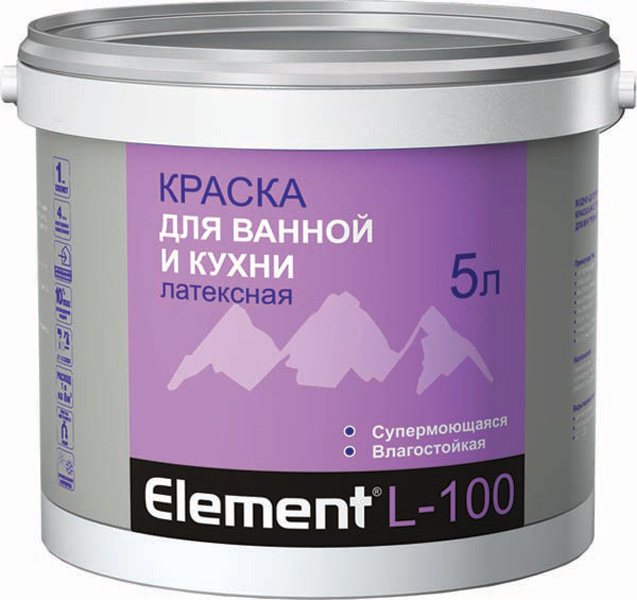 Краска ALPA ЭЛЕМЕНТ L-100 10л (15,5кг) для ванной и кухни матовая латексная супермоющаяся